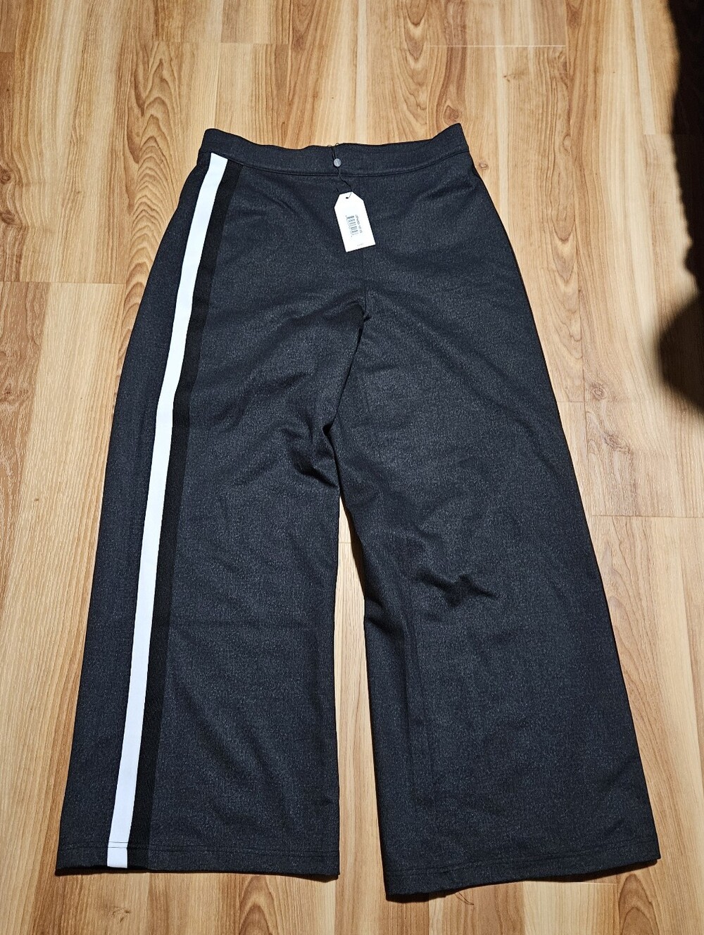 NWT PowerPonte Denim Stephanie Pants Charcoal with Black/White Stripe